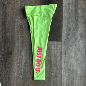 Nike Pants leggings, girls size 5.  Neon green with pink font.  So cute!